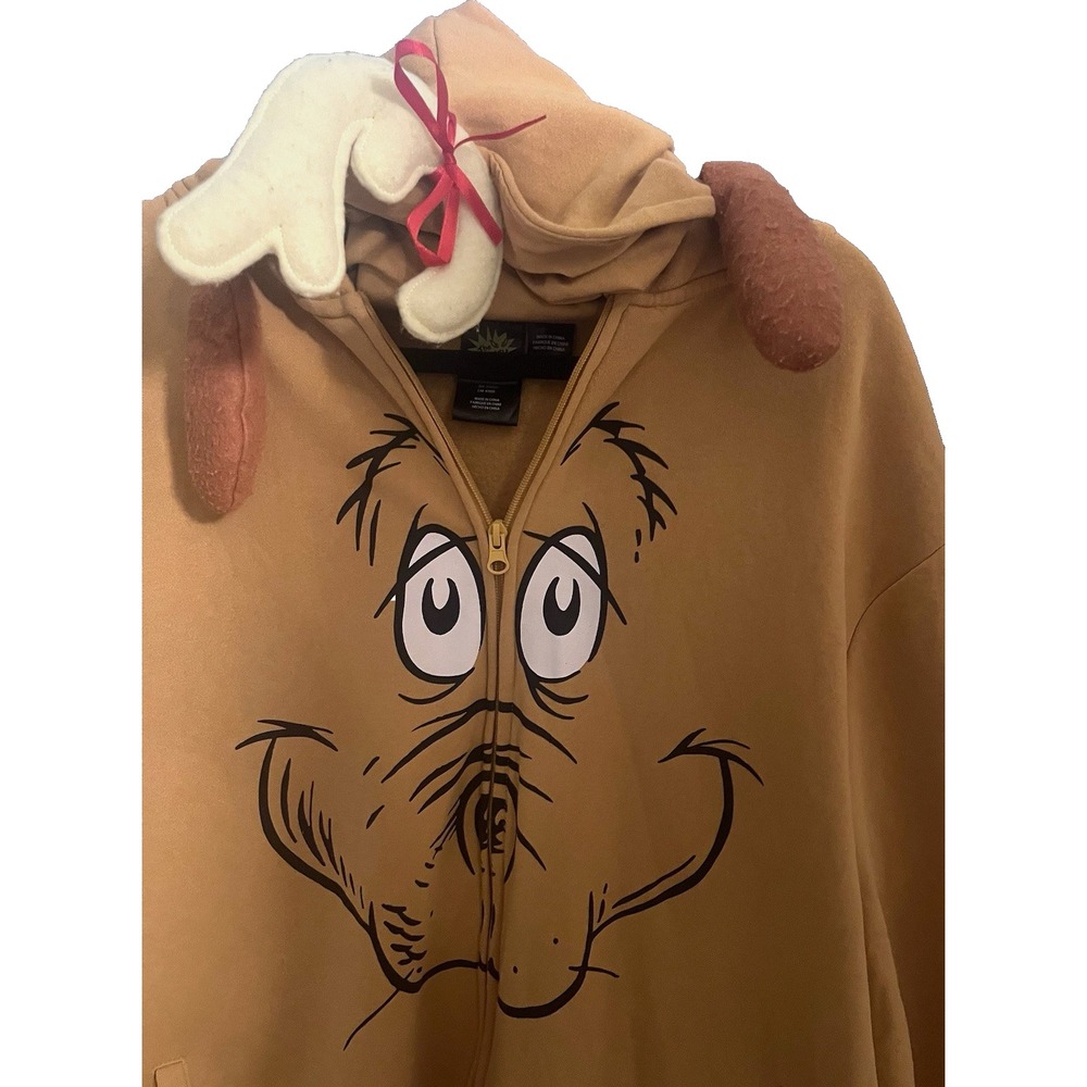 Grinch Men's Sweatshirt Large Max The Dog Face Dr‎ Seuss Hoodie Christmas Zip Up